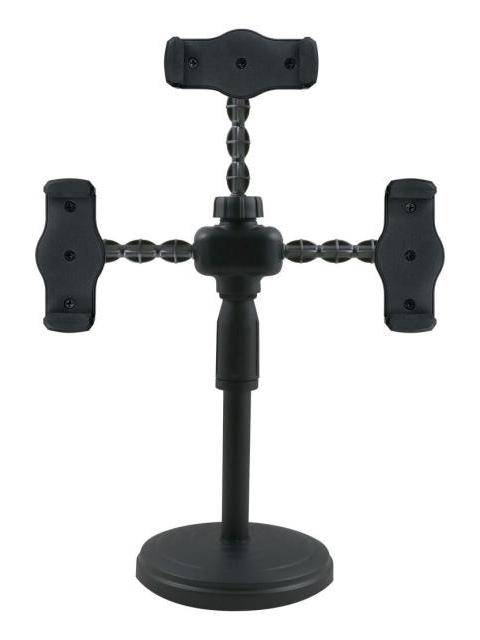 SOPORTE TRIPLE PARA CELULAR  EXTENSIBLE AJUSTABLE PORTATIL UNIVERSAL PARA 3 TELEFONOS COLOR NEGRO